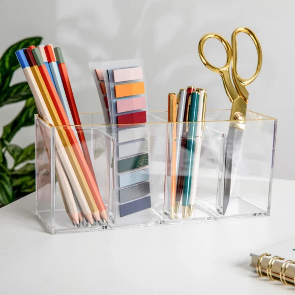 Pen Holder Office Desktop Organizer with Metallic Trim