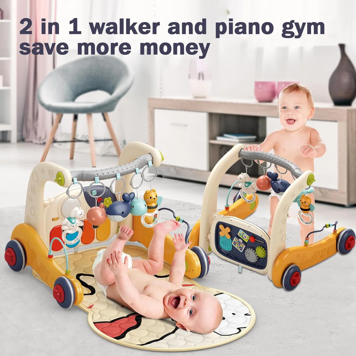 Baby Gym with 5 Hanging Toys Baby Play Mat Boy - Image 2