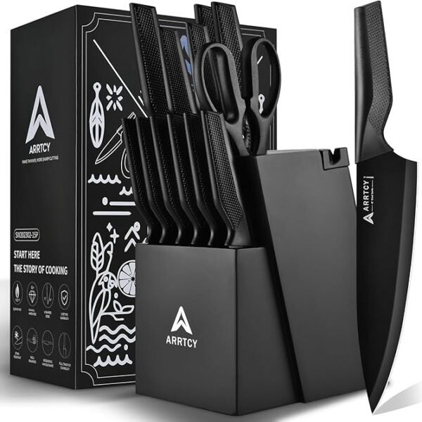 Knife Set - Kitchen Knife Set with Built-in Sharpener