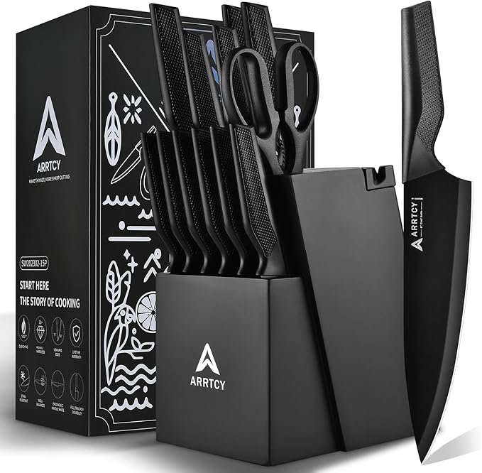 Knife Set - Kitchen Knife Set with Built-in Sharpener