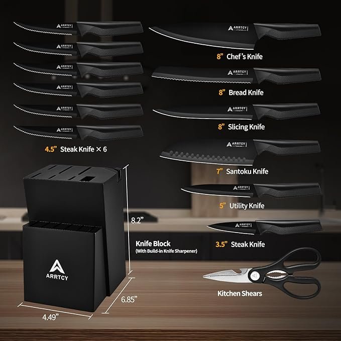 Knife Set - Kitchen Knife Set with Built-in Sharpener - Image 2