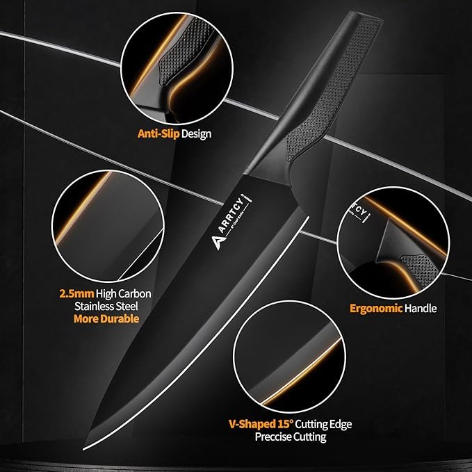 Knife Set - Kitchen Knife Set with Built-in Sharpener - Image 3